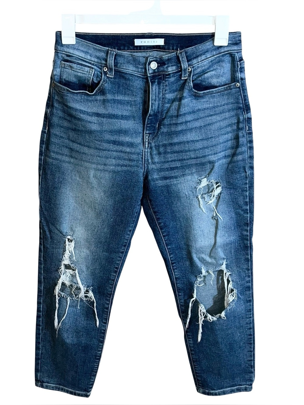 eunina Toni Super High Rise Crop Mom Distressed Jeans Women’s 9/29 Blue 31x26